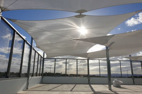 Shade sails designed, constructed, and installed by Versatile Structures for Bunnings Bundamba