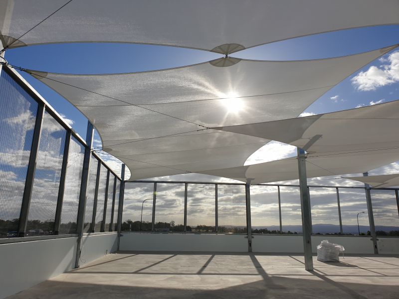 Shade sails designed, constructed, and installed by Versatile Structures for Bunnings Bundamba
