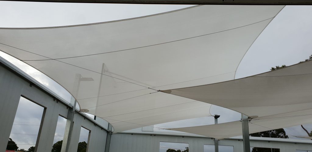 Shade sails designed, constructed, and installed by Versatile Structures for Bunnings Lawnton