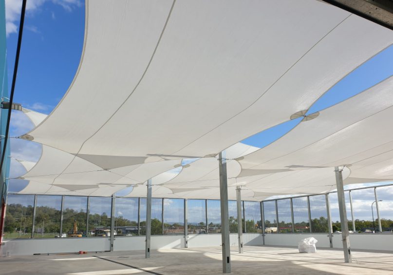 Shade sails designed, constructed, and installed by Versatile Structures for Bunnings Plainlands