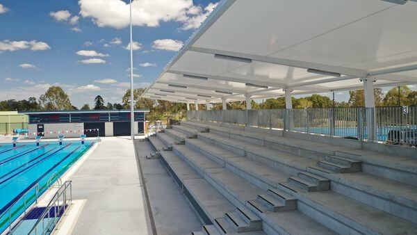 A 450m2 grandstand shade structure Canterbury College produced by Versatile Structures.