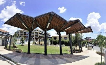 An end-to-end shade solution for Brisbane City Council at West End Urban manufactured and installed by Versatile Structures.