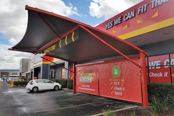 Shade sails installed by Versatile Structures for Supercheap Auto