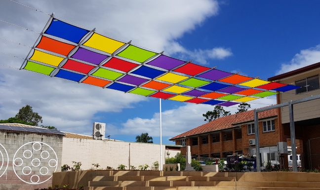 shade structure installed by Versatile Structures for St Joseph’s Tobruk Memorial School in Beenleigh, Queensland.
