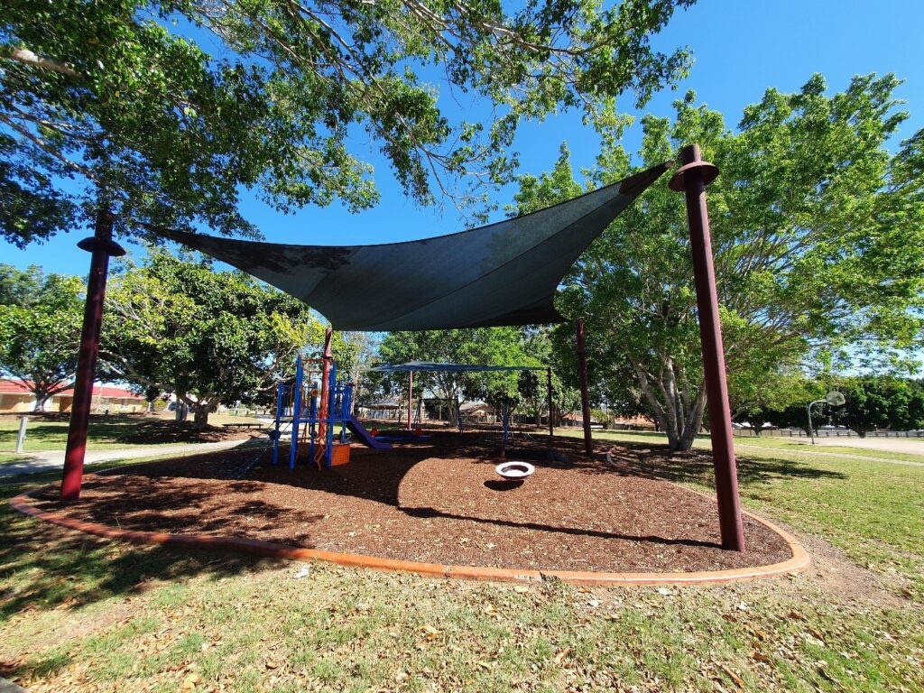 Custom shade sail for Sir Lew Edwards Park, Ipswich City Council by Versatile Structures.