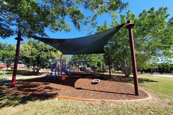 Custom shade sail for Sir Lew Edwards Park, Ipswich City Council by Versatile Structures.