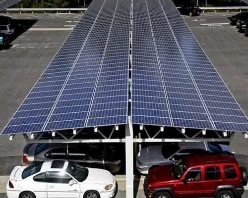 Solar panels used as a car shade structure