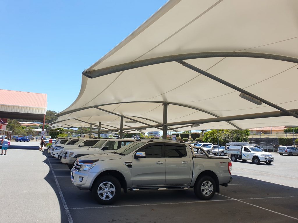 The Stanford Plaza car park shade structure installed by Versatile Structures