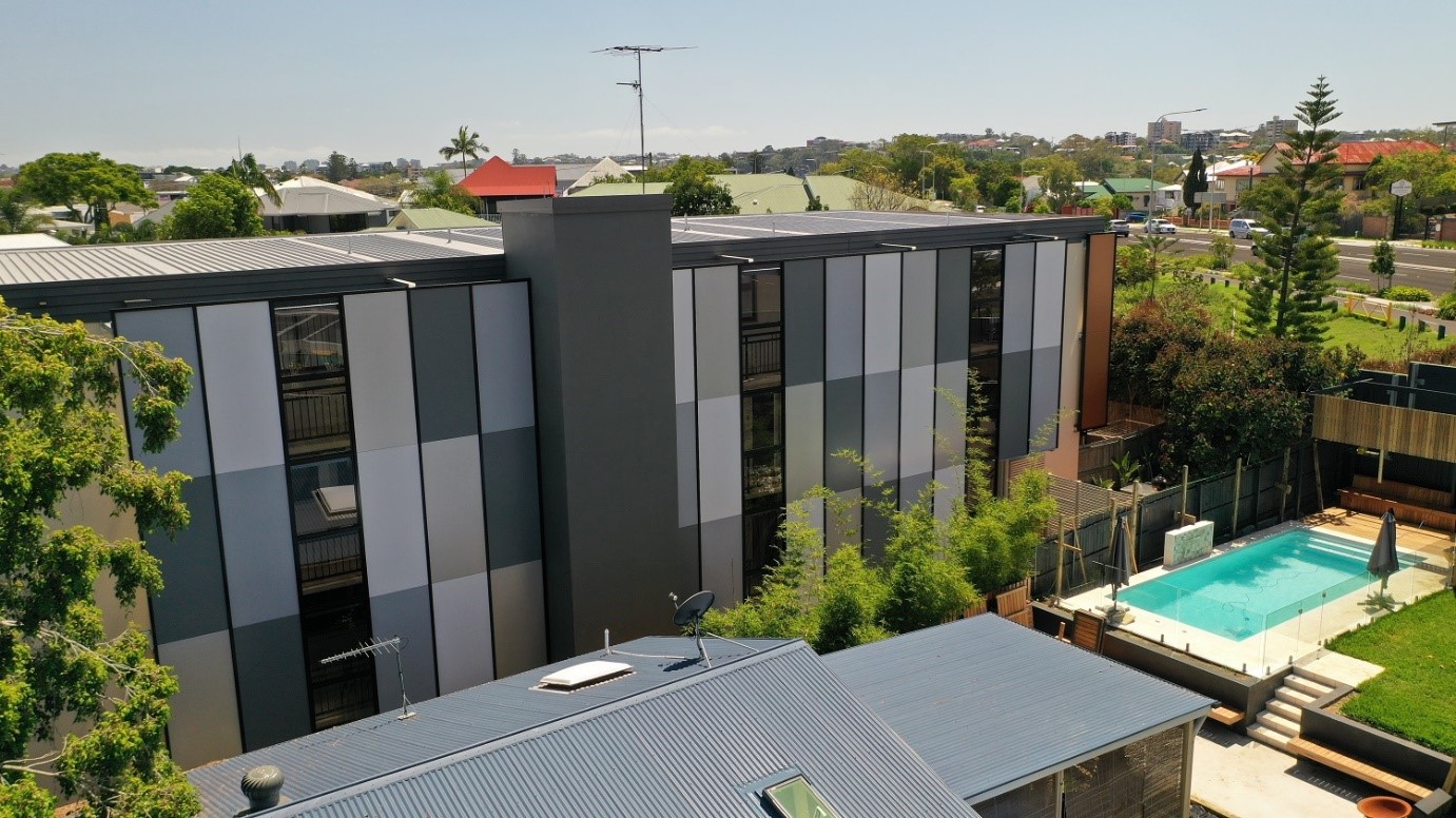 Eskgrove Apartments architectural screen structure installed by Versatile Structures