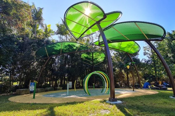 Lismore Council green leaf shade structure installed by Versatile Structures