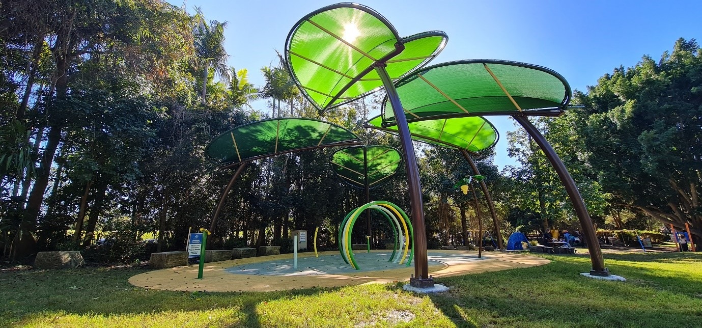 Lismore Council green leaf shade structure installed by Versatile Structures