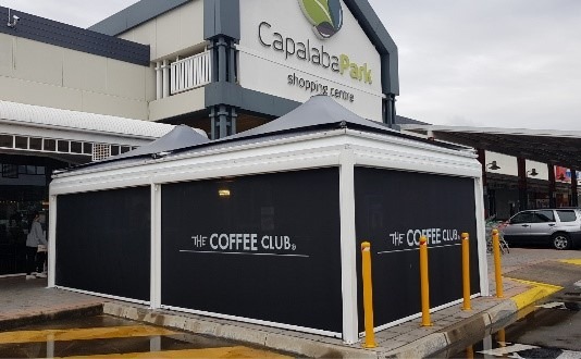 The Coffee Club vertical blind installed by Versatile Structures