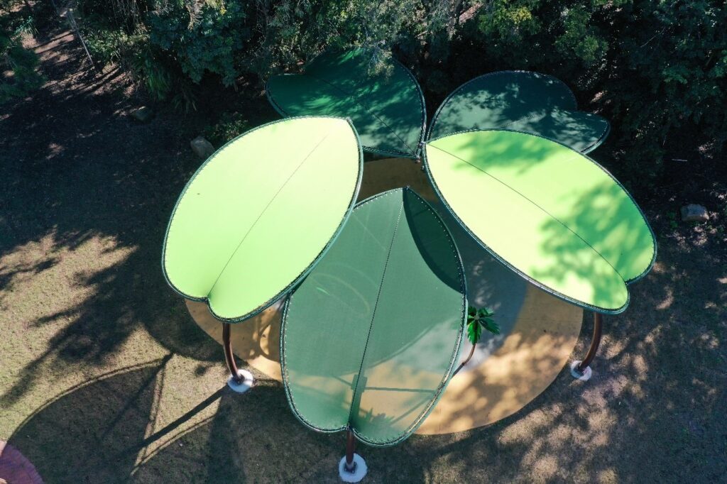 A structure can be purely functionally designed or a combination of both functional and aesthetic like the Green Leaf shade structure we created for Lismore Council.
