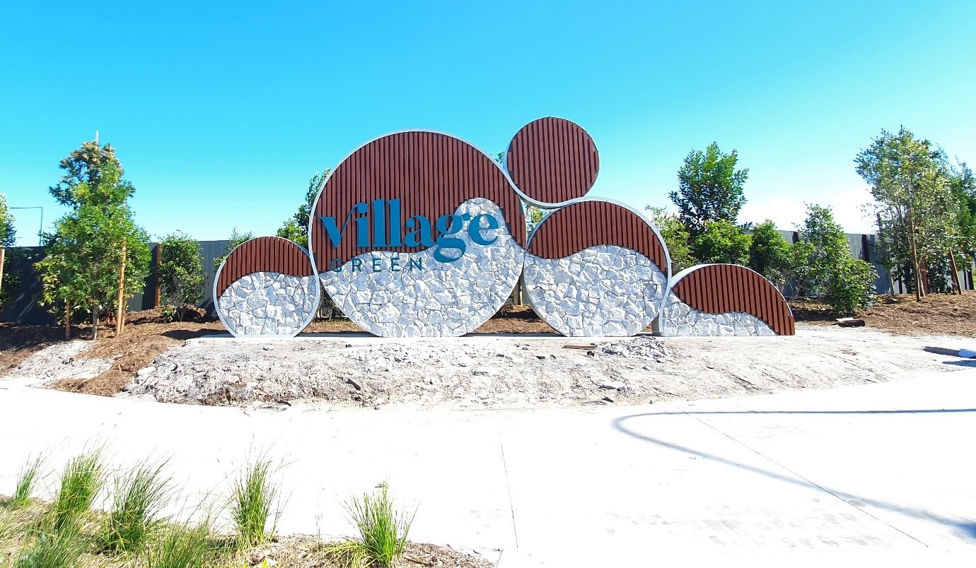 Village Green entrance sign installed by Versatile Structures