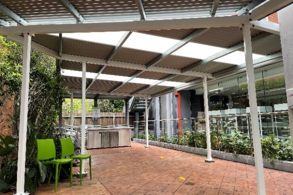 Shade structure installed for Ipswich Hospital by Versatile Structures