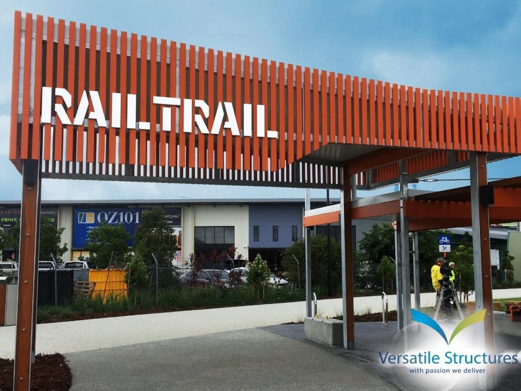 Caboolture Rail Trail commercial shade structure installed by Versatile Structures