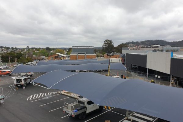Carpark shade structure installed by Versatile Structures for Stanford Plaza