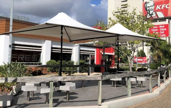 KFC Kangaroo Point waterproof shade Structure installed by Versatile Structures