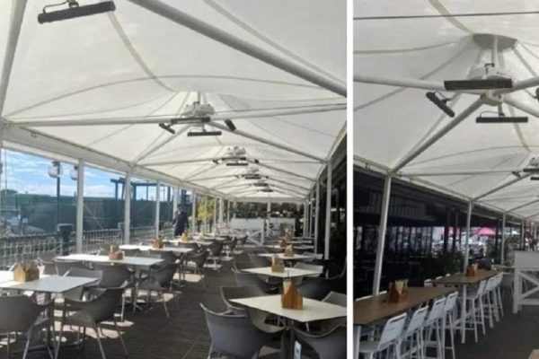 Kawana Waters Hotel commercial waterproof shade structure installed by Versatile Structures
