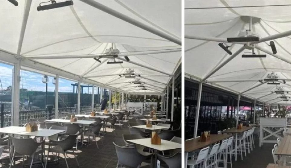 Kawana Waters Hotel commercial waterproof shade structure installed by Versatile Structures