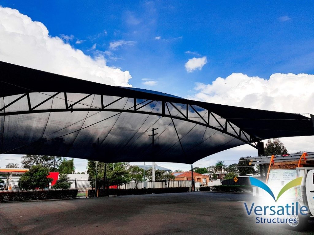 Brisbane Camperland car park shade structure installed by Versatile Structures